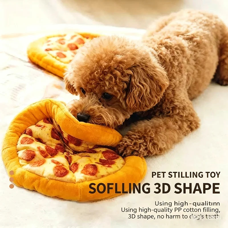 Eco-Friendly Durable Plush Pizza Pet Toy Interactive Chew Teeth Training Toy With BB Sound For Dogs And Cats Puppy Kitten