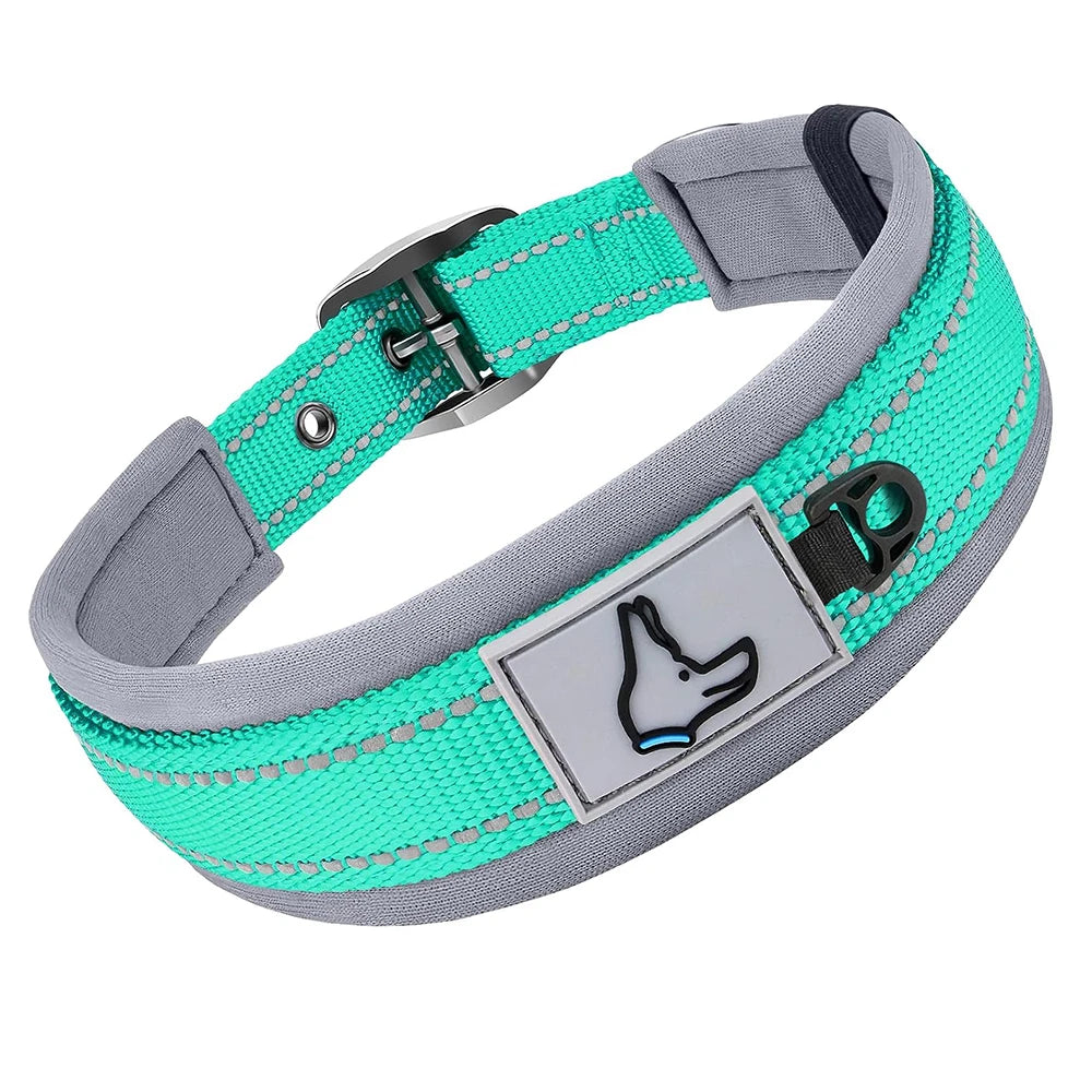 Padded Dog Collars for Small Medium Large Dogs Soft Reflective Wide Pet Collars Adjustable Heavy Duty Nylon Neoprene Dog Collar