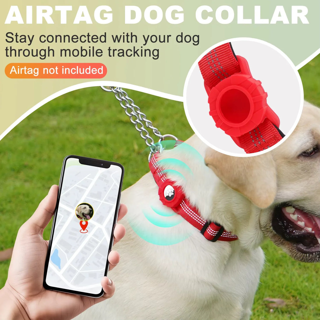 Dog Collar with Air Tag Holder, Reflective Soft Padded No Pull Training Collars Adjustable Stainless Steel Chain Collar