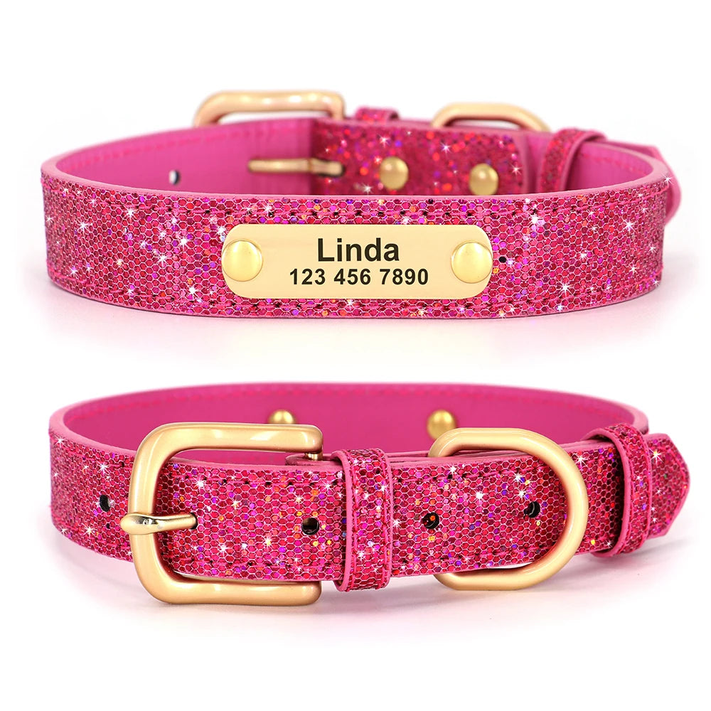 Bling Custom Dog Collar Anti-lost Glitter ID Dog Collars Adjustable Pet Puppy Collars For Small Medium Large Dogs Chihuahua Pug