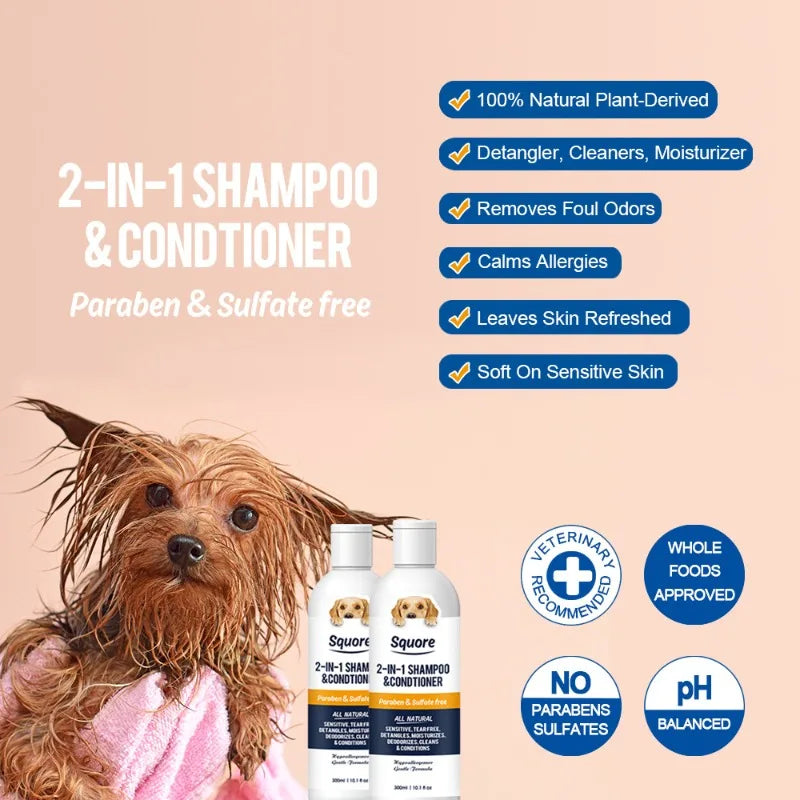 300ml Deodorizing Pet Shampoo Conditioner Natural Moisturizing Formula with PH Balance Dogs Cats Gentle Hypoallergenic Bath Foam