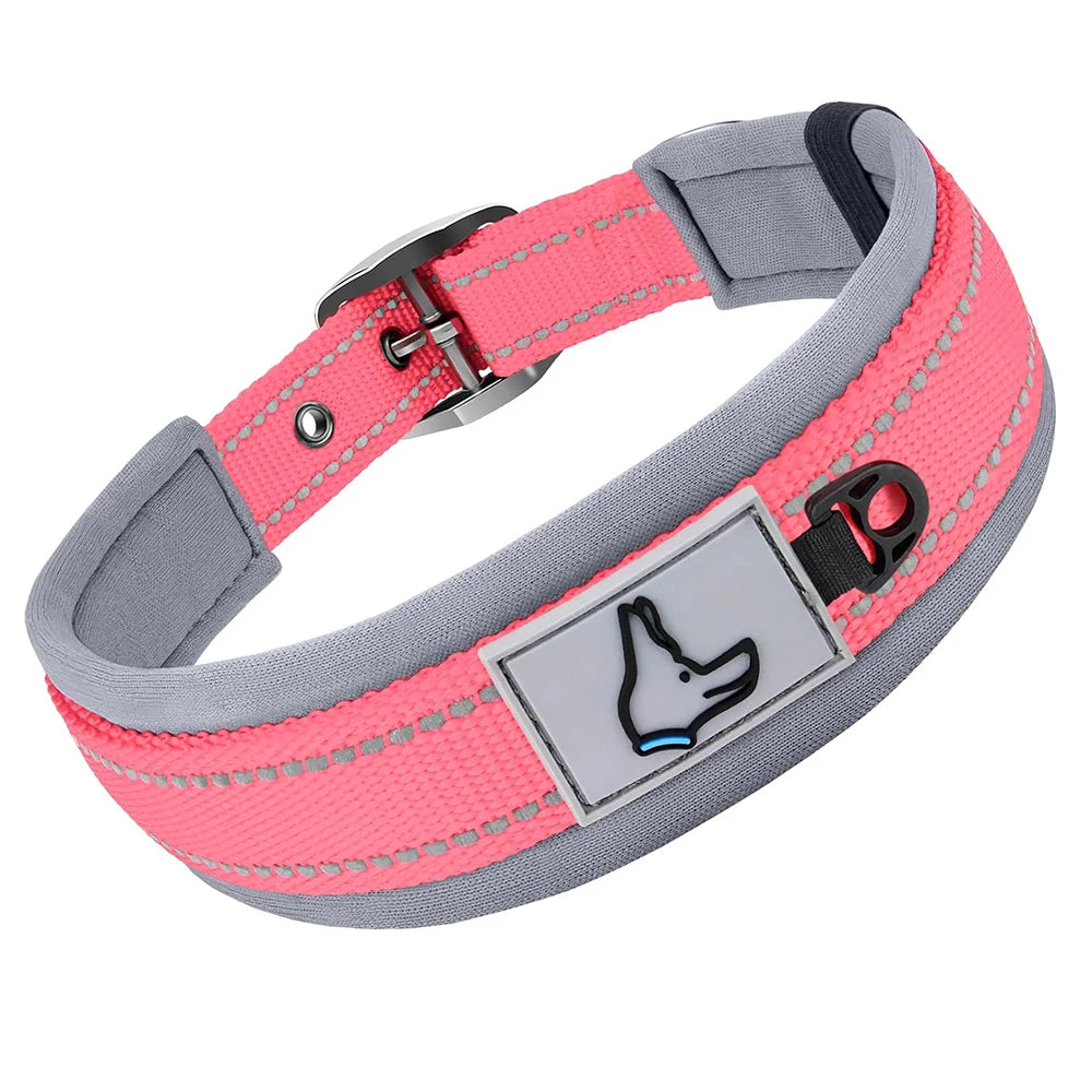 Padded Dog Collars for Small Medium Large Dogs Soft Reflective Wide Pet Collars Adjustable Heavy Duty Nylon Neoprene Dog Collar