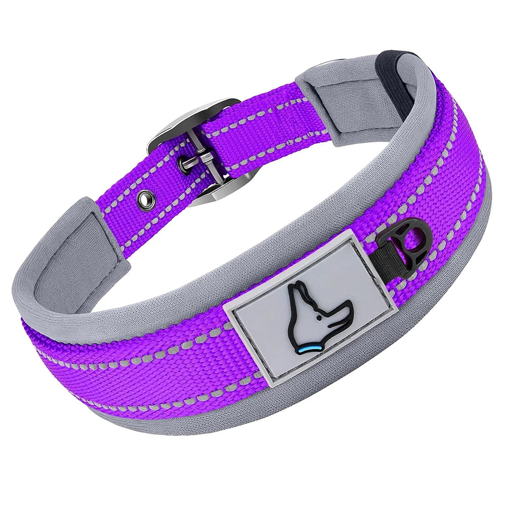 Padded Dog Collars for Small Medium Large Dogs Soft Reflective Wide Pet Collars Adjustable Heavy Duty Nylon Neoprene Dog Collar