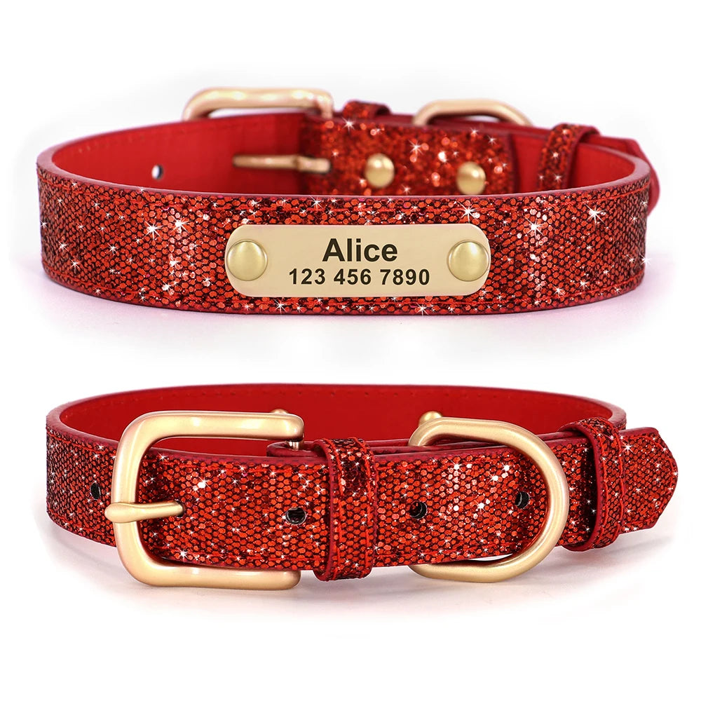 Bling Custom Dog Collar Anti-lost Glitter ID Dog Collars Adjustable Pet Puppy Collars For Small Medium Large Dogs Chihuahua Pug