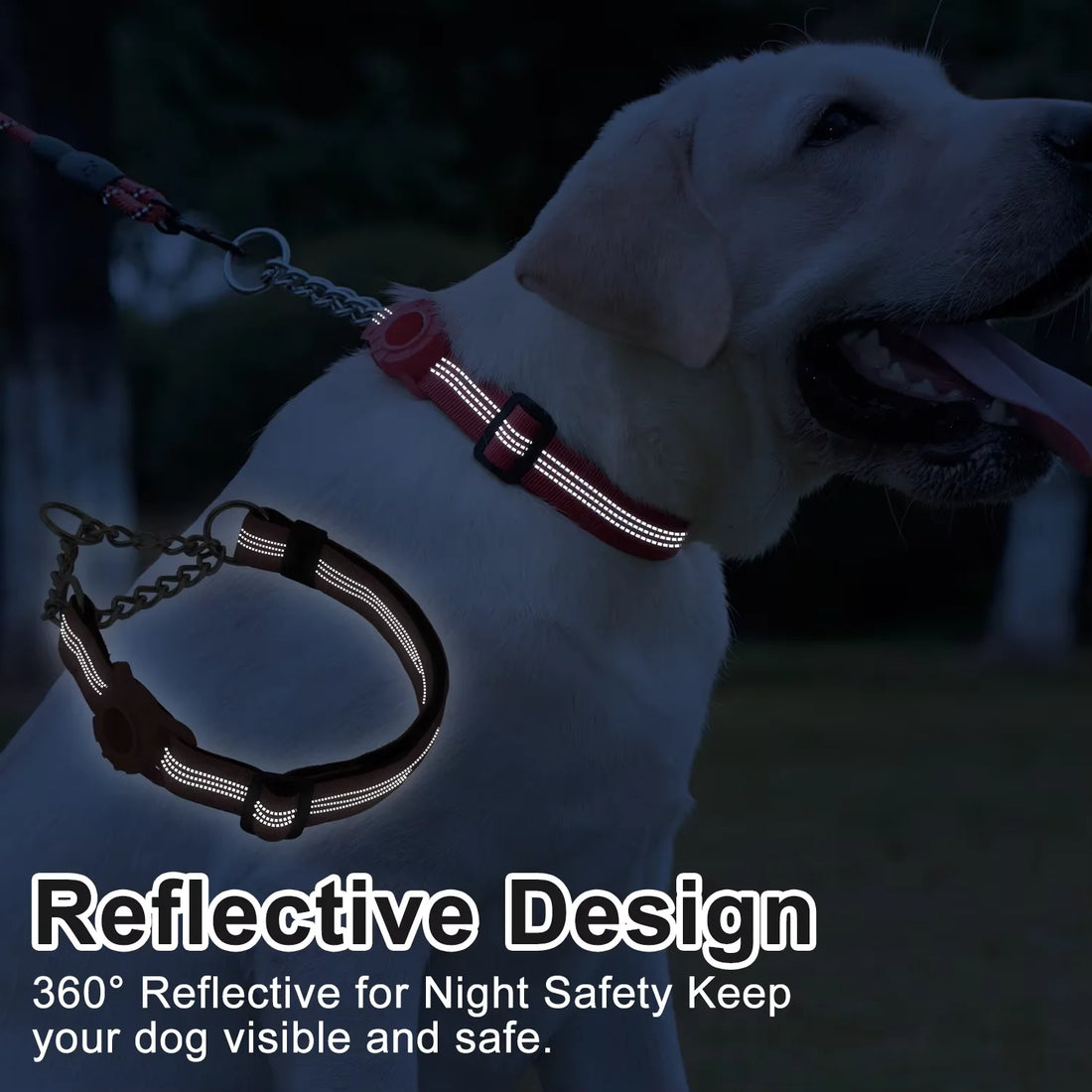 Dog Collar with Air Tag Holder, Reflective Soft Padded No Pull Training Collars Adjustable Stainless Steel Chain Collar