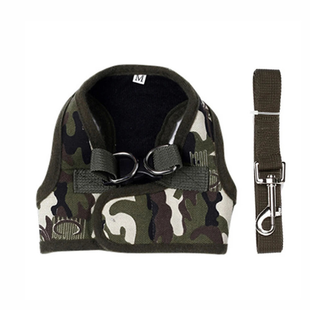 Dog Harness Leash Set Cute Army Small Dog Harness Cats Walking Chest Vest Canvas Pets Puppy Harness For Autumn Winter Spring