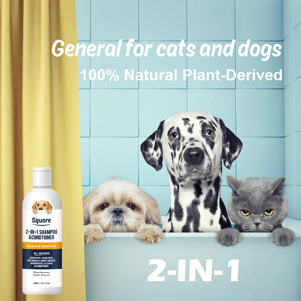 300ml Deodorizing Pet Shampoo Conditioner Natural Moisturizing Formula with PH Balance Dogs Cats Gentle Hypoallergenic Bath Foam