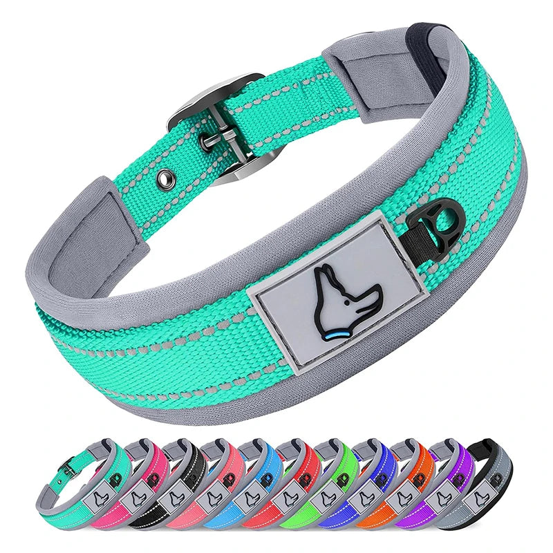 Padded Dog Collars for Small Medium Large Dogs Soft Reflective Wide Pet Collars Adjustable Heavy Duty Nylon Neoprene Dog Collar