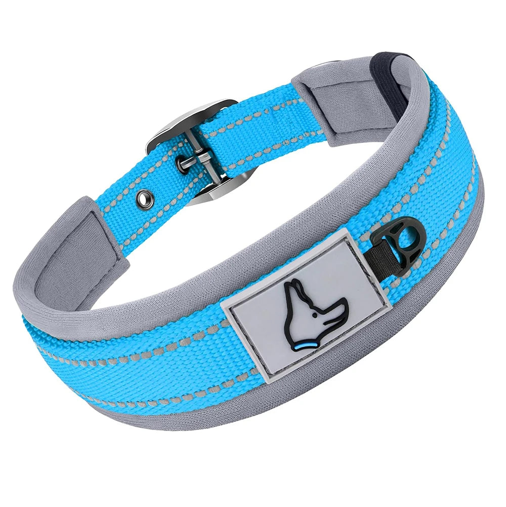 Padded Dog Collars for Small Medium Large Dogs Soft Reflective Wide Pet Collars Adjustable Heavy Duty Nylon Neoprene Dog Collar