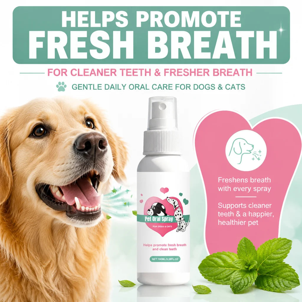Pet Oral Spray for Dogs & Cats – Teeth Cleaning Deodorant, Removes Plaque & Tartar Freshens Breath Daily Dental Care Spray 100ml