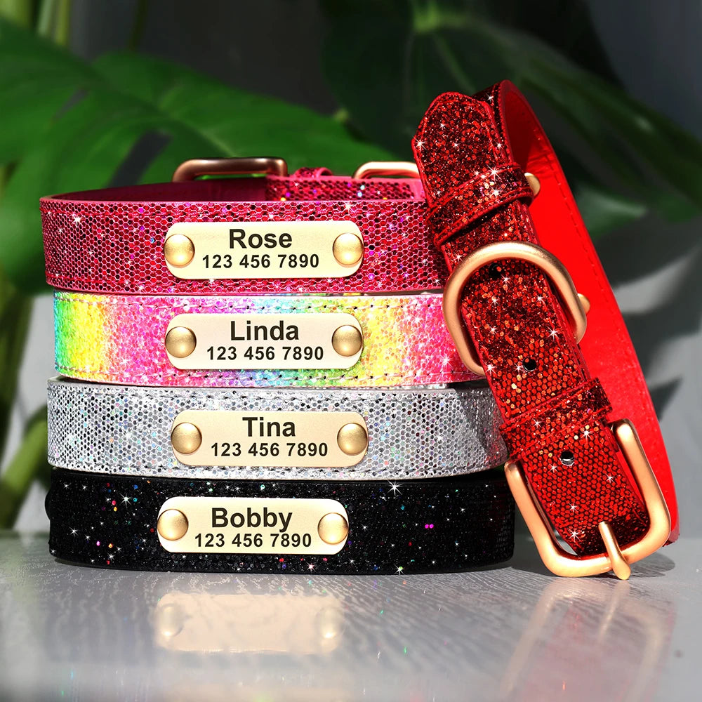 Bling Custom Dog Collar Anti-lost Glitter ID Dog Collars Adjustable Pet Puppy Collars For Small Medium Large Dogs Chihuahua Pug