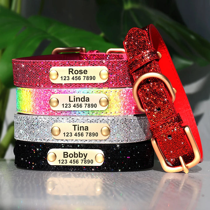 Bling Custom Dog Collar Anti-lost Glitter ID Dog Collars Adjustable Pet Puppy Collars For Small Medium Large Dogs Chihuahua Pug