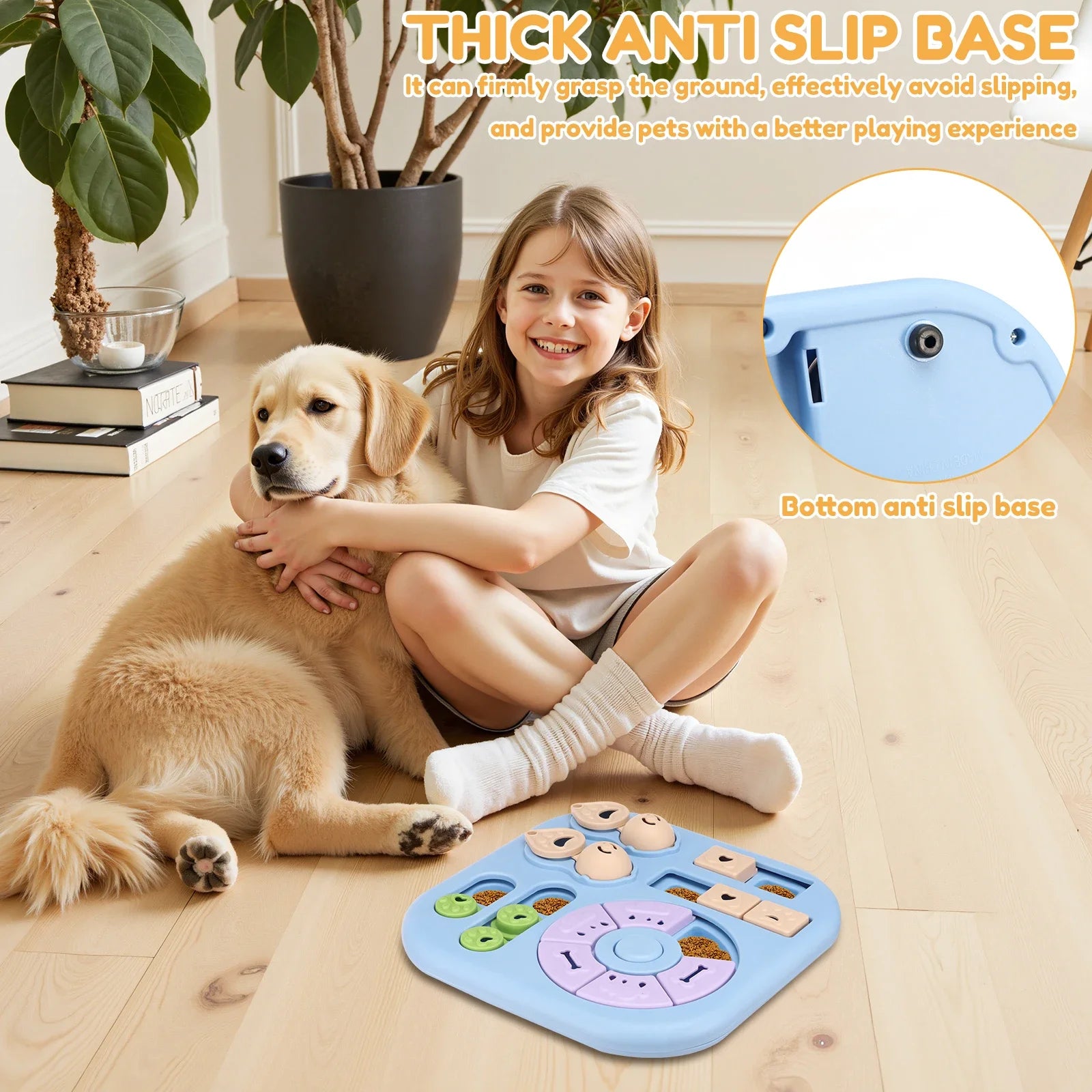 Interactive Dog Puzzle Toys Plastic Treat Dispensing Slow Feeder with Non Slip Base Dog Mental Stimulation Toys Pet Supplies