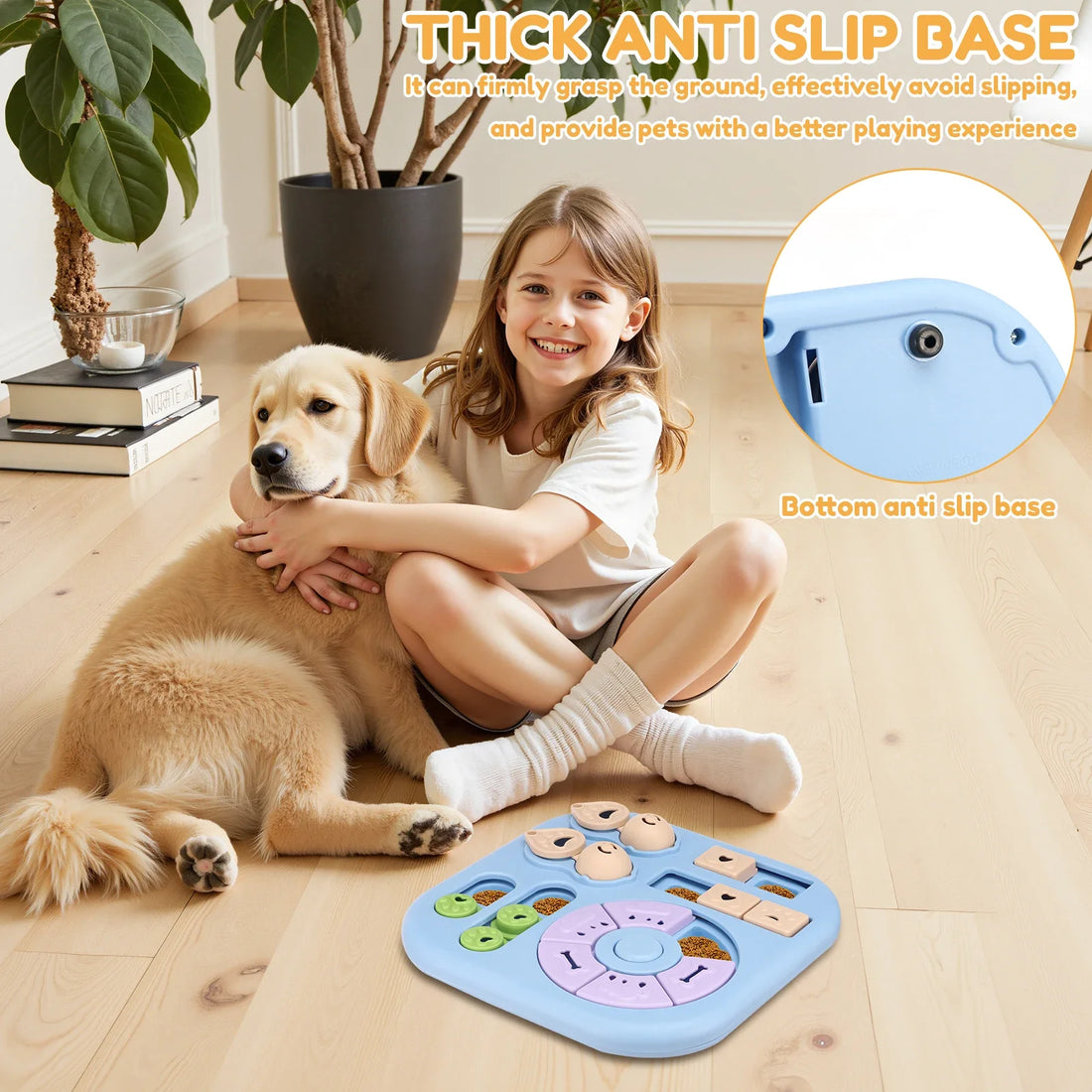 Interactive Dog Puzzle Toys Plastic Treat Dispensing Slow Feeder with Non Slip Base Dog Mental Stimulation Toys Pet Supplies
