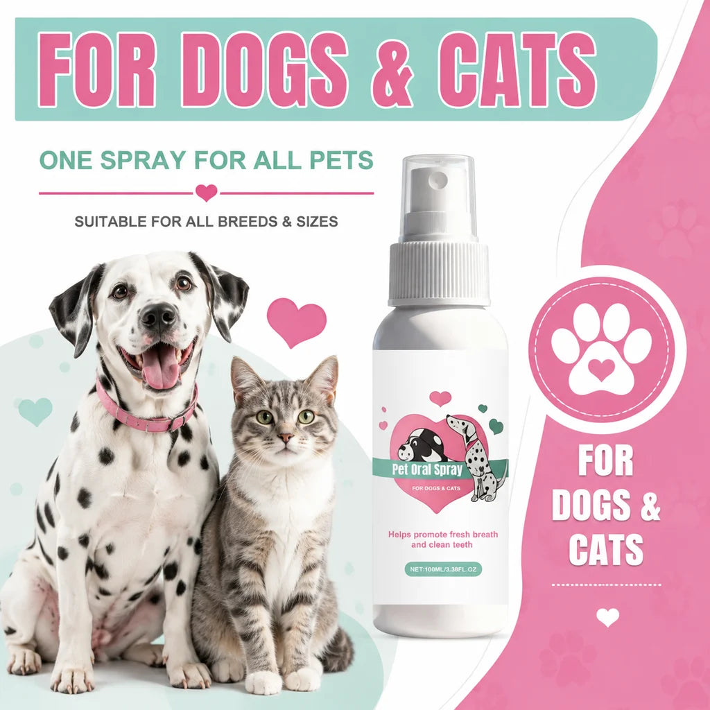 Pet Oral Spray for Dogs & Cats – Teeth Cleaning Deodorant, Removes Plaque & Tartar Freshens Breath Daily Dental Care Spray 100ml