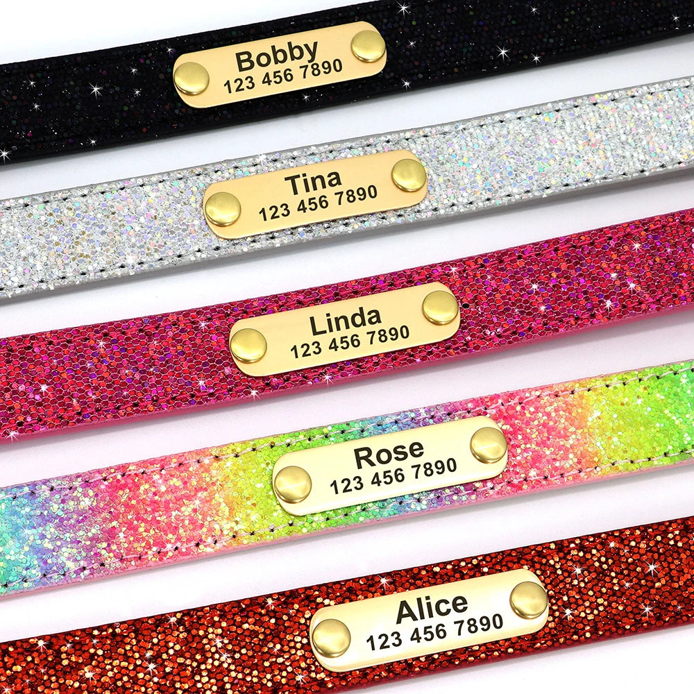 Bling Custom Dog Collar Anti-lost Glitter ID Dog Collars Adjustable Pet Puppy Collars For Small Medium Large Dogs Chihuahua Pug