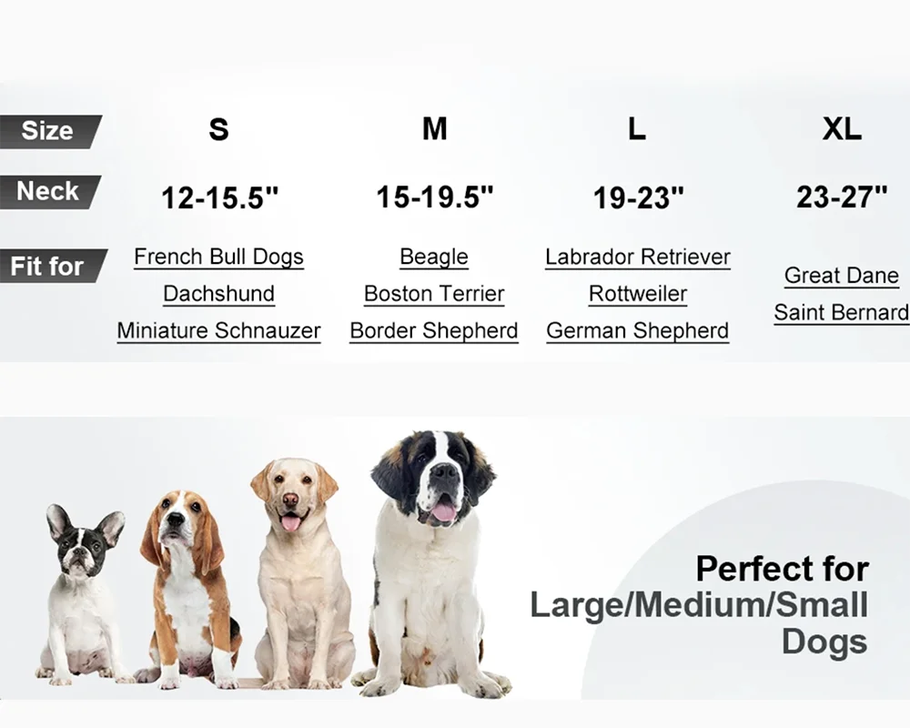 Padded Dog Collars for Small Medium Large Dogs Soft Reflective Wide Pet Collars Adjustable Heavy Duty Nylon Neoprene Dog Collar