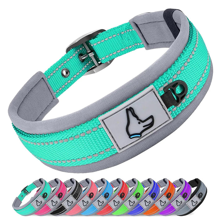 Padded Dog Collars for Small Medium Large Dogs Soft Reflective Wide Pet Collars Adjustable Heavy Duty Nylon Neoprene Dog Collar