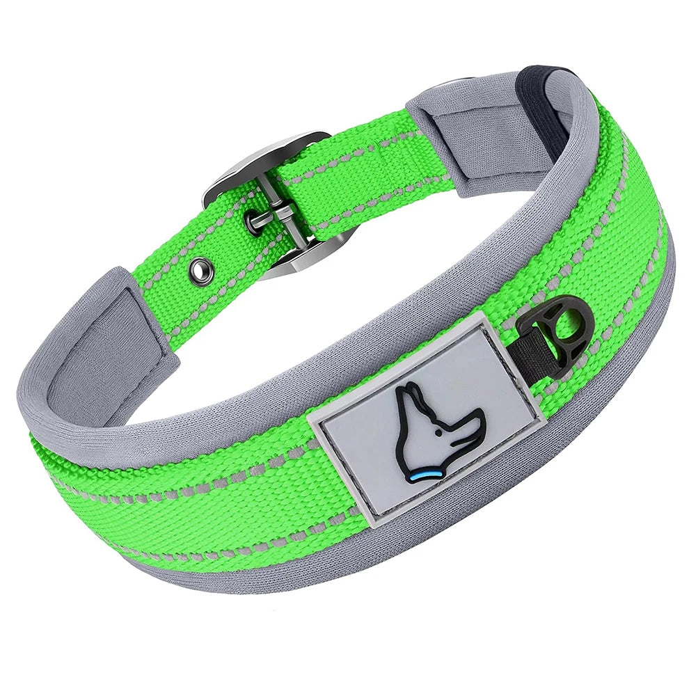 Padded Dog Collars for Small Medium Large Dogs Soft Reflective Wide Pet Collars Adjustable Heavy Duty Nylon Neoprene Dog Collar