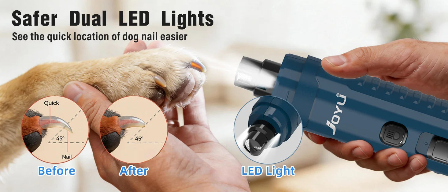 2-Speed Dog Nail Grinder with Dual LED Lights – Enhanced Super Quiet Rechargeable Electric Trimmer for Painless Paws Grooming