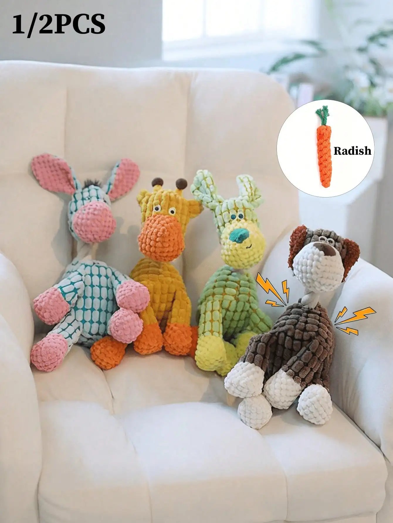 Fun Pet Dog Toy - Donkey-Shaped Corduroy Chew Toy, Squeaky Plush Donkey Toy for Puppies, Suitable for Cats and Dogs to Play, Helps Dogs Play and Expend Energy, Promotes Teeth Cleaning and Oral Health, Suitable for Small and M