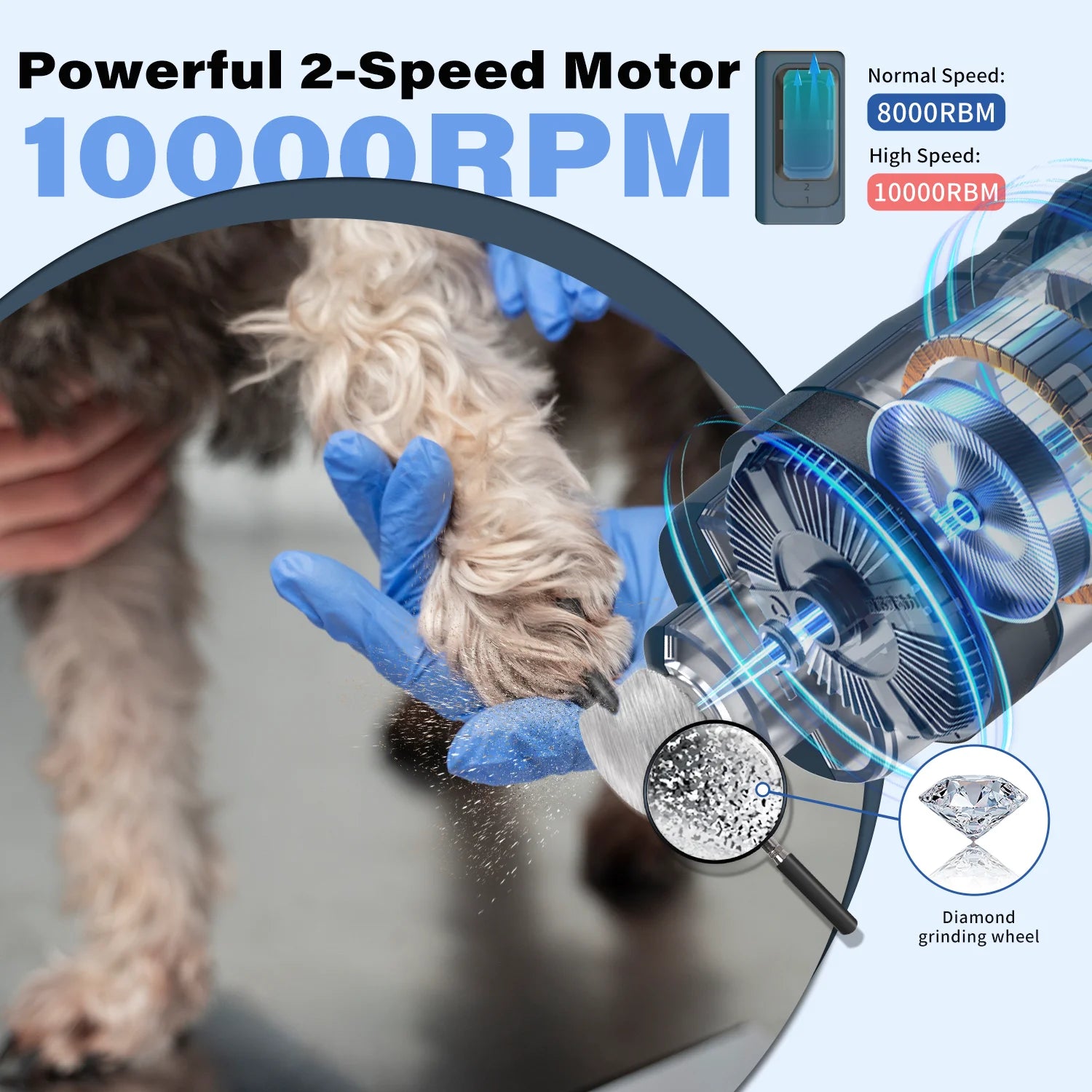 2-Speed Dog Nail Grinder with Dual LED Lights – Enhanced Super Quiet Rechargeable Electric Trimmer for Painless Paws Grooming