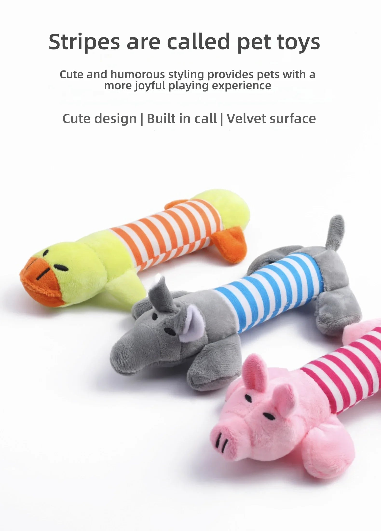 New Popular Plush Squeak Pet Toys - Long Bar Pig/Duck/Elephant Toys Soft Interactive Chewing Toys for Dogs