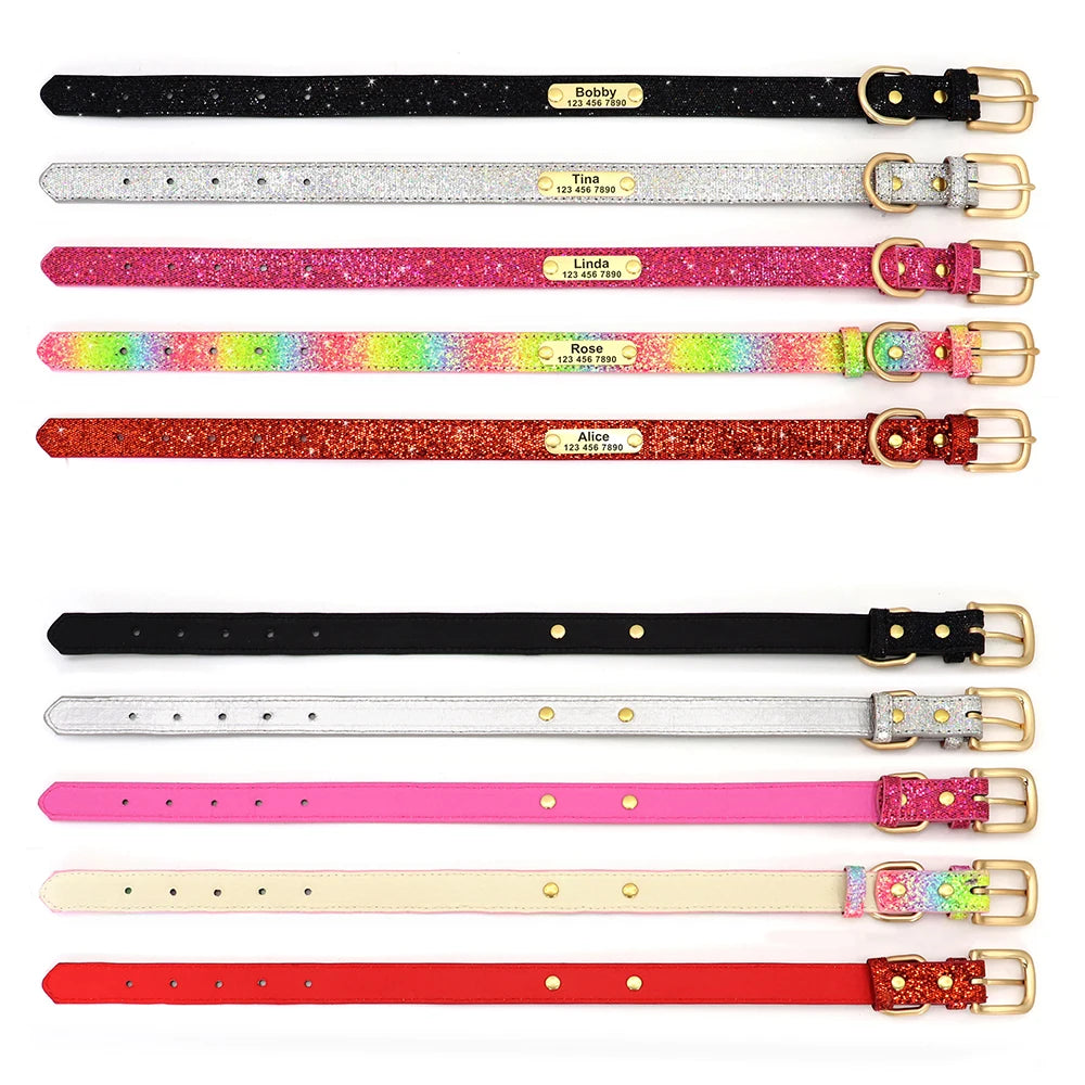 Bling Custom Dog Collar Anti-lost Glitter ID Dog Collars Adjustable Pet Puppy Collars For Small Medium Large Dogs Chihuahua Pug