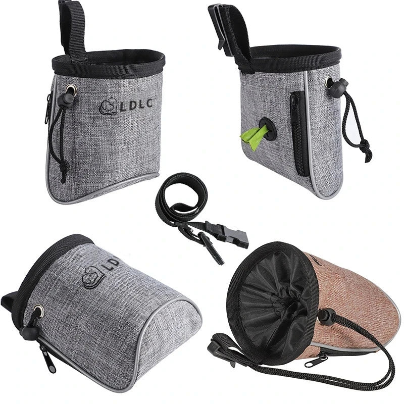 Dog Treat Training Pouch Easily Carries Pet Food Bag Kibble, Treats Built In Poop Bag Dispenser Outdoor Dog Trainings Bag