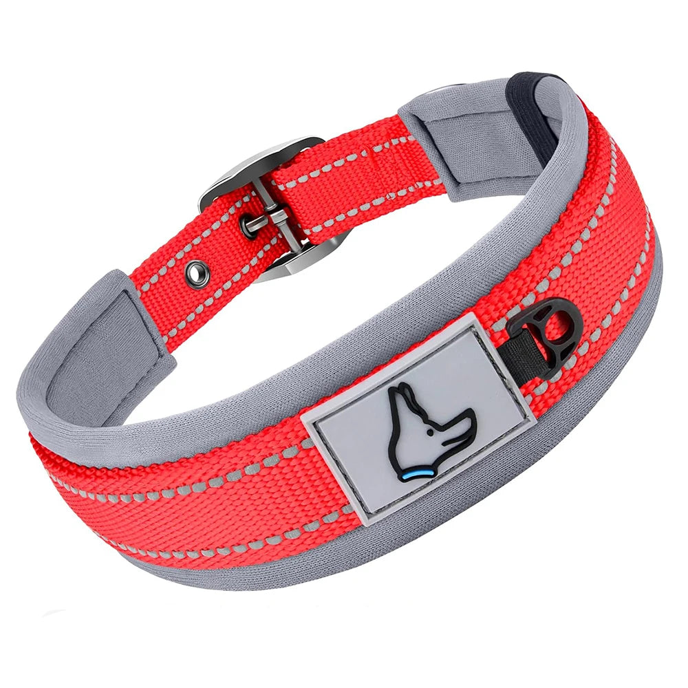 Padded Dog Collars for Small Medium Large Dogs Soft Reflective Wide Pet Collars Adjustable Heavy Duty Nylon Neoprene Dog Collar