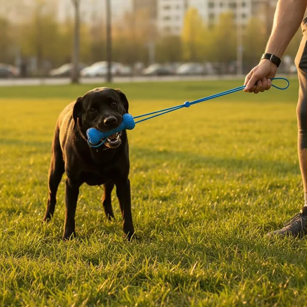 Durable Dog Tug Toy With Rope Handle Rubber Bone Chew Toy Teeth Cleaning Grinding Stick Interactive Fetch Training Toy For Mediu