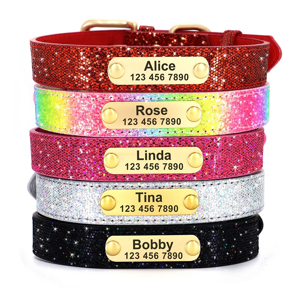 Bling Custom Dog Collar Anti-lost Glitter ID Dog Collars Adjustable Pet Puppy Collars For Small Medium Large Dogs Chihuahua Pug