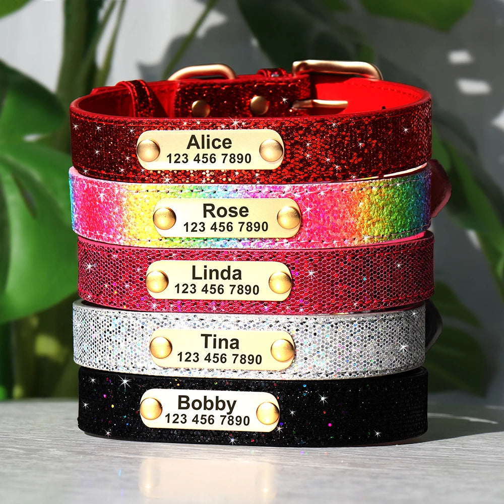 Bling Custom Dog Collar Anti-lost Glitter ID Dog Collars Adjustable Pet Puppy Collars For Small Medium Large Dogs Chihuahua Pug