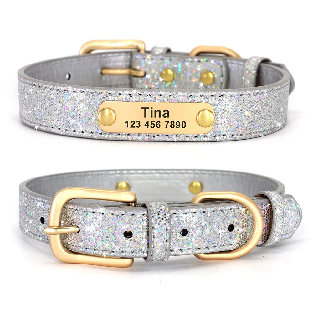 Bling Custom Dog Collar Anti-lost Glitter ID Dog Collars Adjustable Pet Puppy Collars For Small Medium Large Dogs Chihuahua Pug