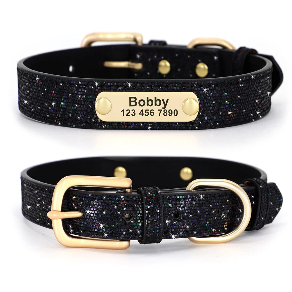 Bling Custom Dog Collar Anti-lost Glitter ID Dog Collars Adjustable Pet Puppy Collars For Small Medium Large Dogs Chihuahua Pug