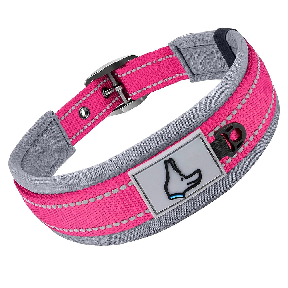 Padded Dog Collars for Small Medium Large Dogs Soft Reflective Wide Pet Collars Adjustable Heavy Duty Nylon Neoprene Dog Collar