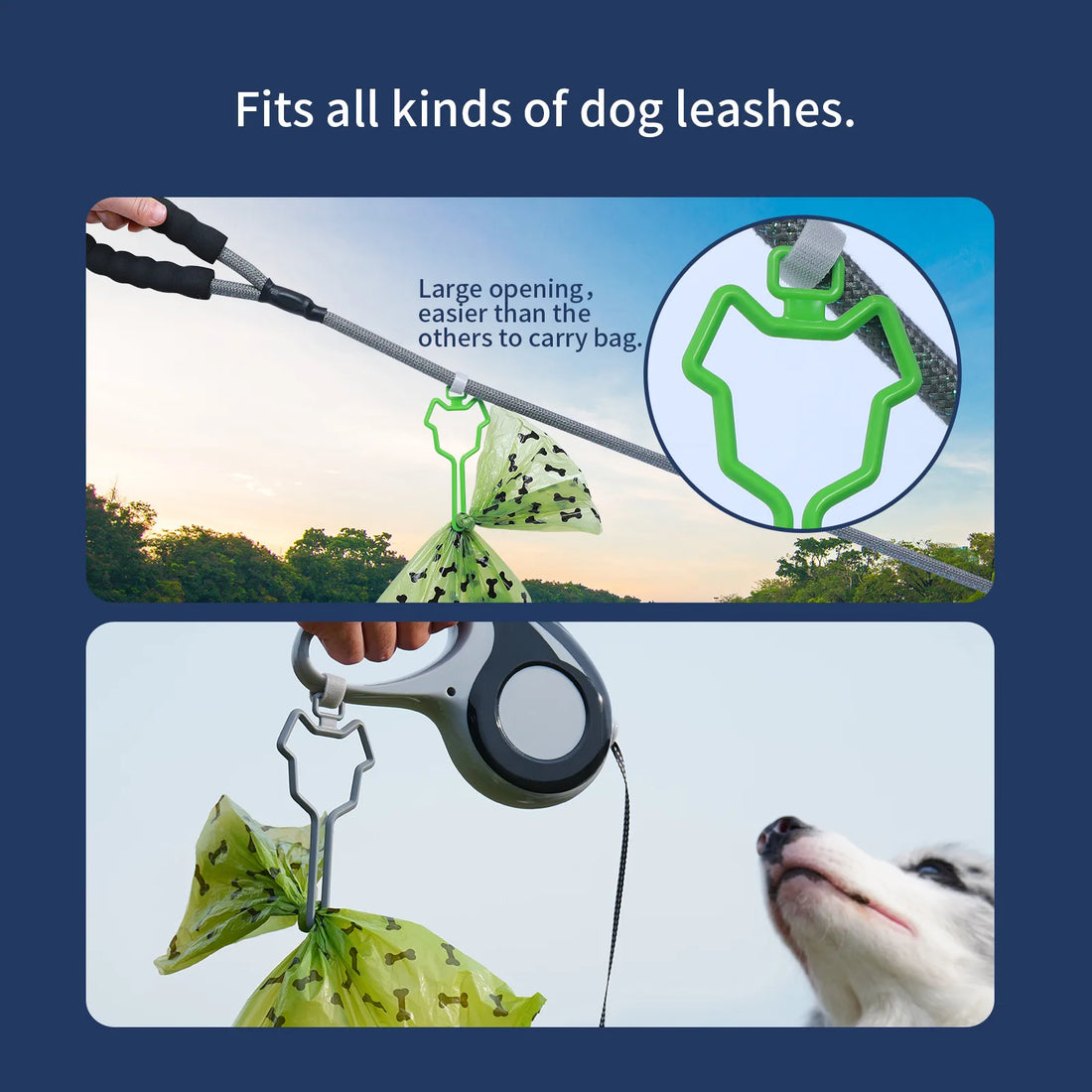 Dog Poop Bag Holder Waste Bag Carrier Dog Leash Dispenser Hands-Free Holder for Dog Poop Bags Dog Cleaning Supplies Products